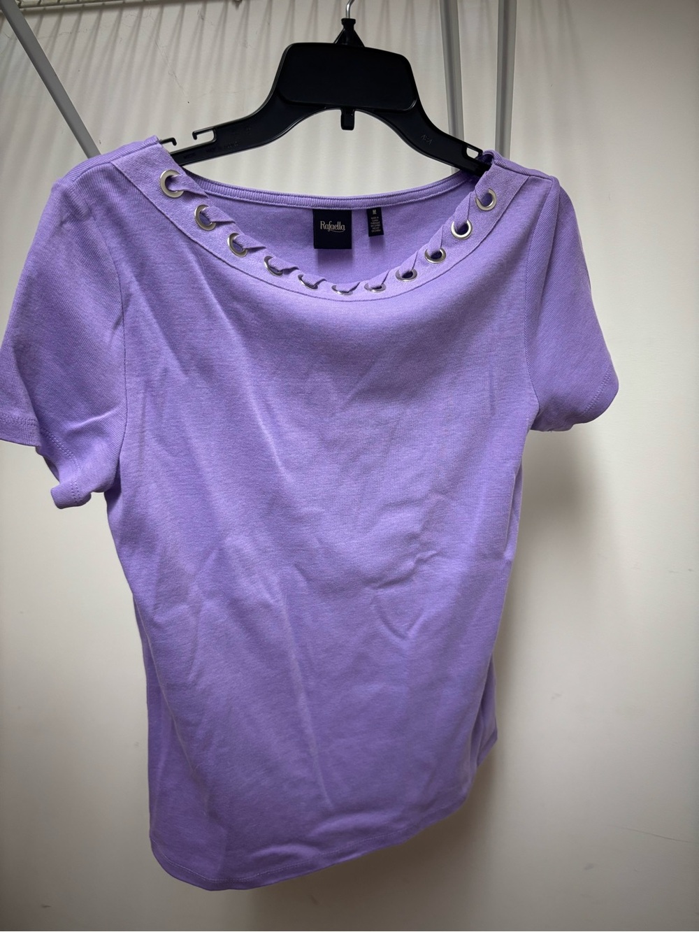 Rafaella Lilac Short Sleeve Top with Grommet Neckline